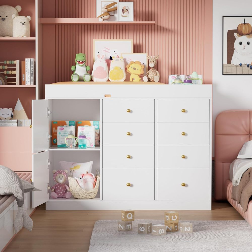 Baby Nursery Dresser Changing Table - Commode classique pour bébé avec 8