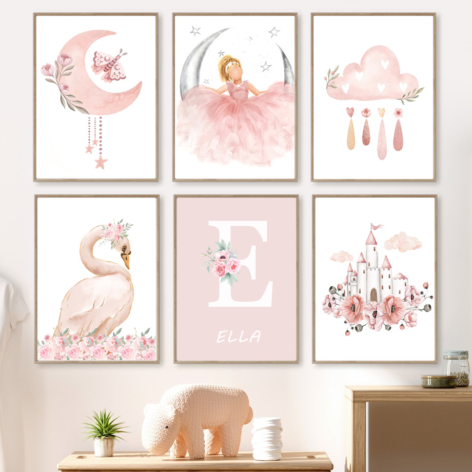 Baby Nursery Modern - Toile murale d'ange rose pour fille,