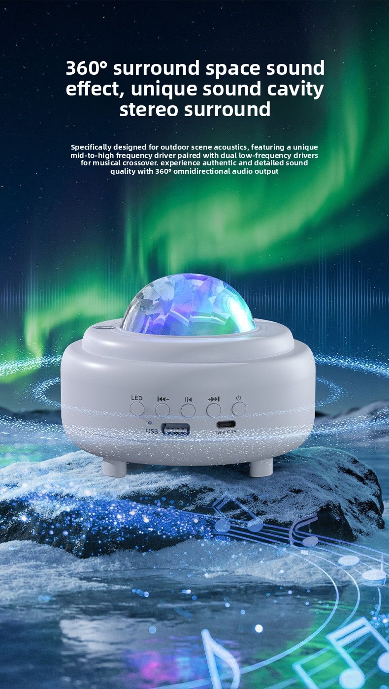 Night Light Projector Stars - Projecteur d'étoiles Aurora, haut-parleur Bluetooth, veilleuse,