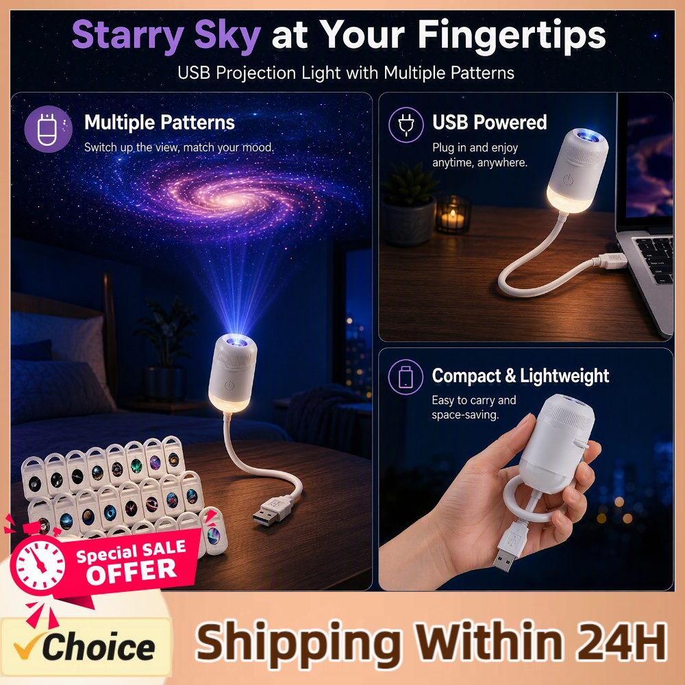 Night Light Projector Stars - Lampe projecteur ciel étoilé USB, projecteur