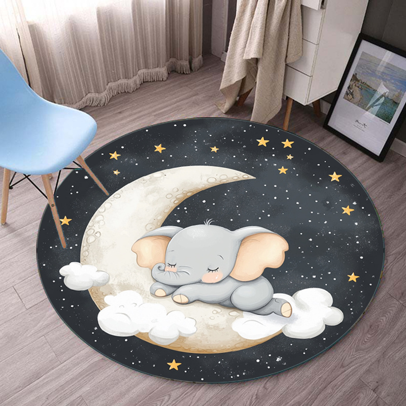 Baby Nursery Elephant Theme - Tapis rond en velours cristal, mignon,