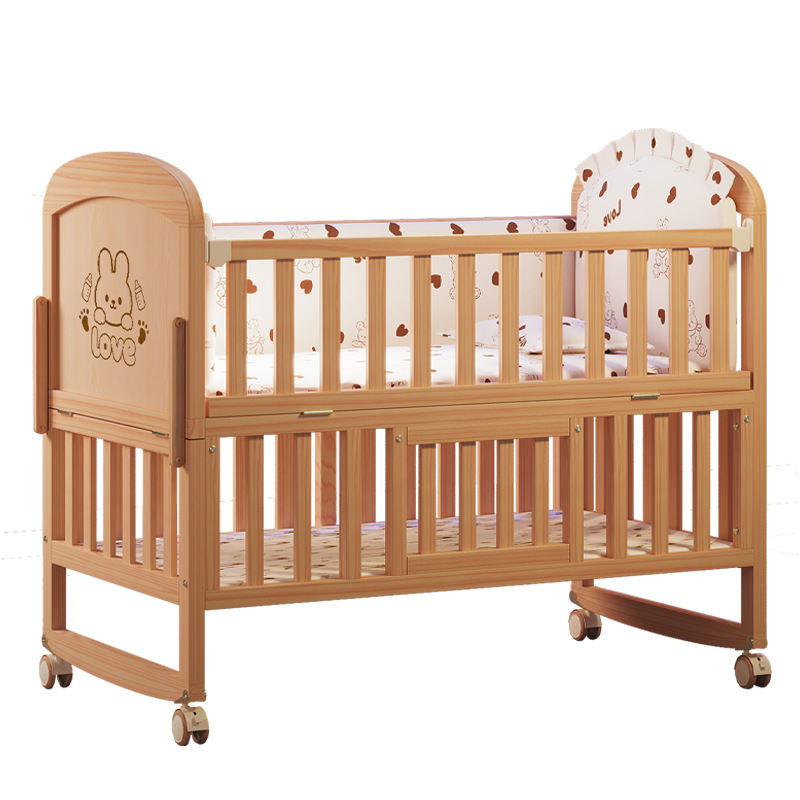 Baby Nursery With Queen Bed - Lit bébé en bois massif, amovible,