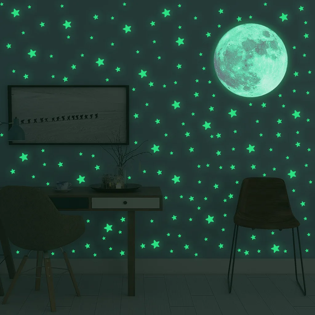 Baby Nursery Wall Mural - Autocollants muraux étoiles de lune lumineuses