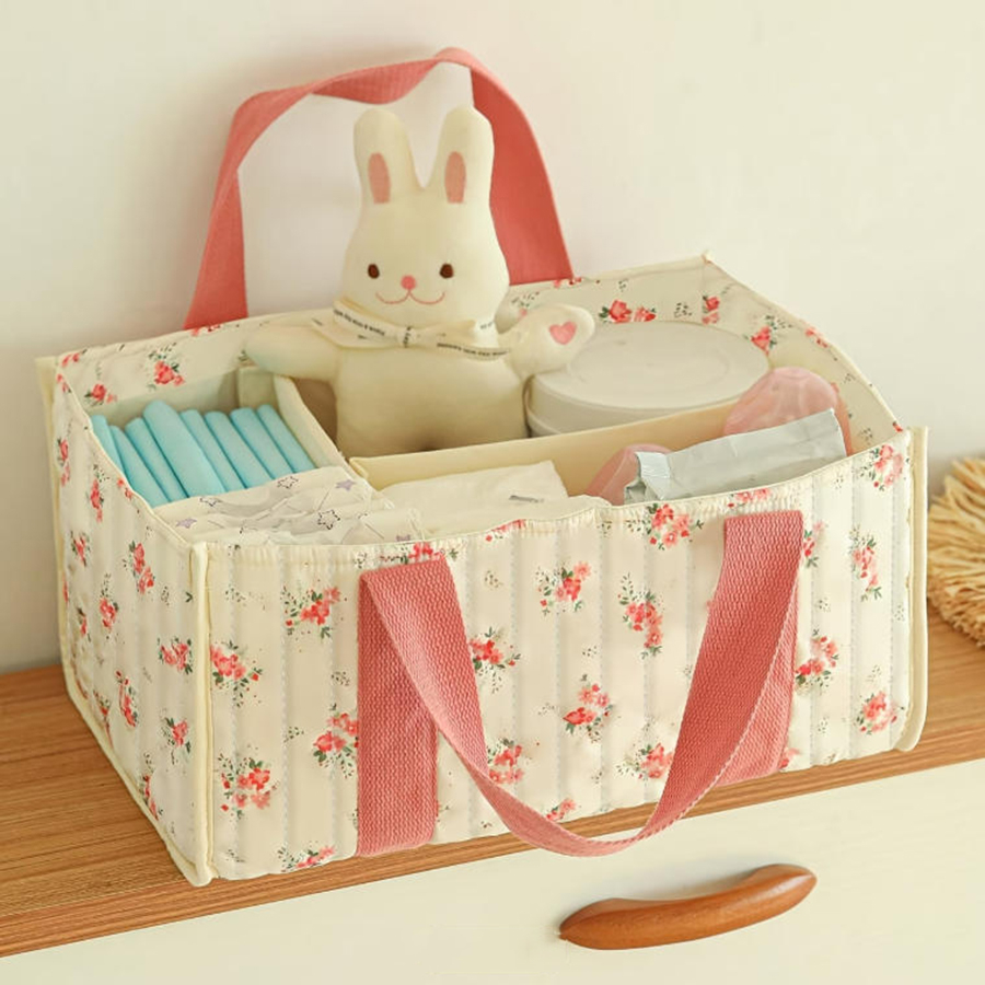 Baby Nursery Bags - Organisateur de couches à fleurs, panier