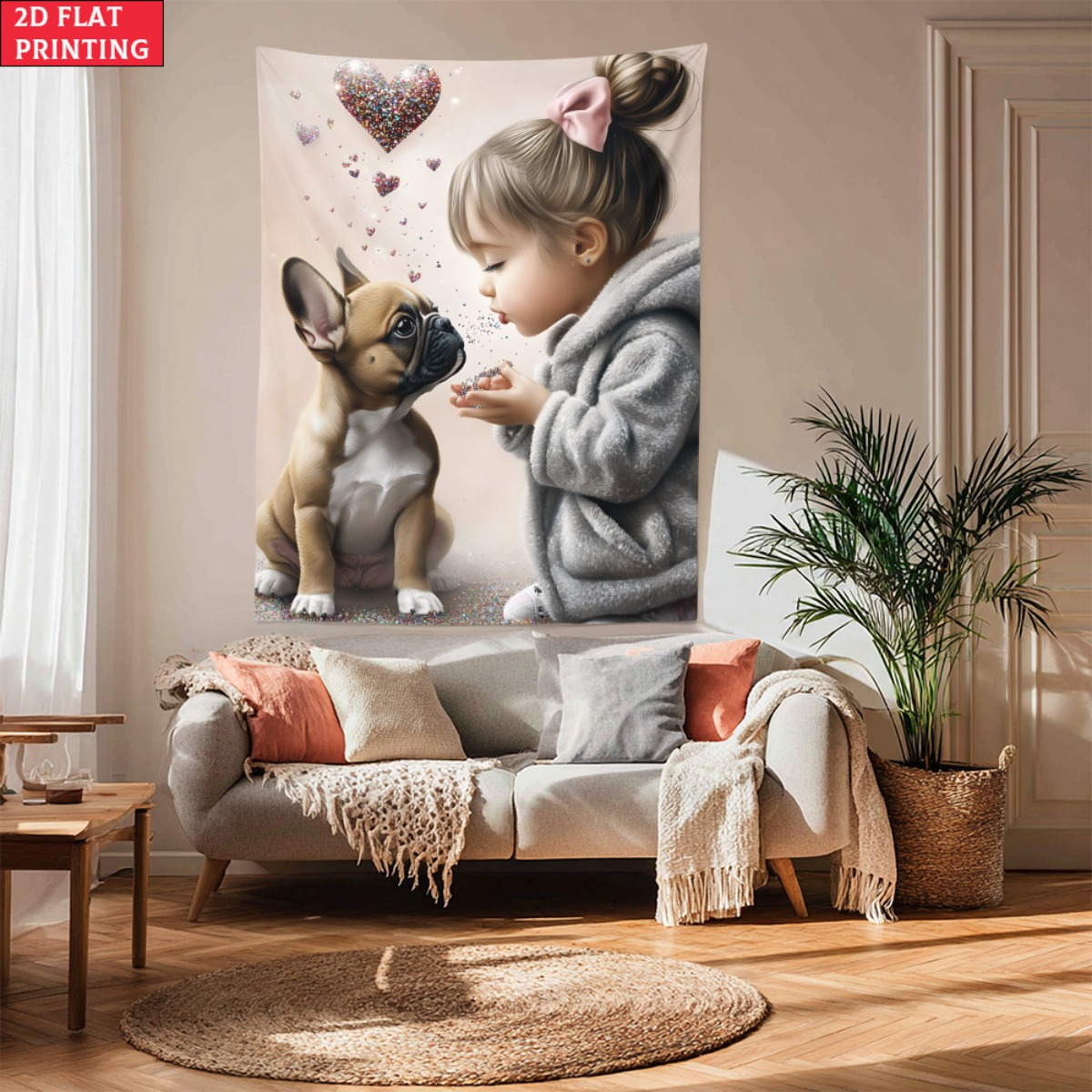 Fille avec bouledogue français - Baby Nursery Modern avis et prix