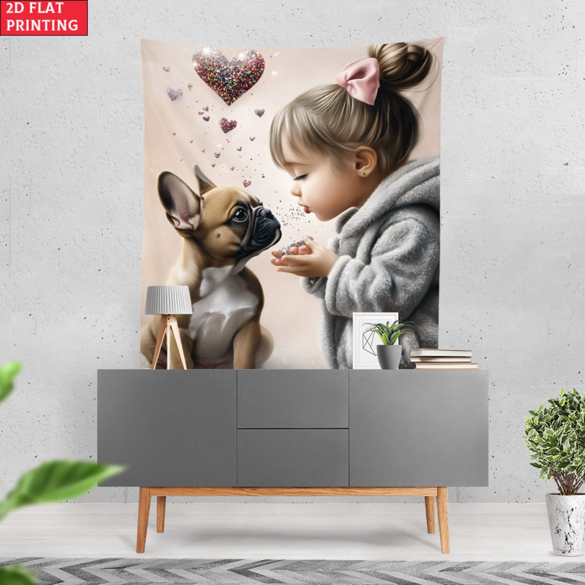Fille avec bouledogue français - Baby Nursery Modern avis et prix