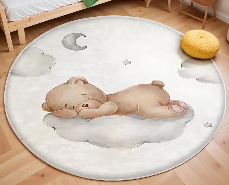 Tapis rond rose en forme de nu - Soft Rug Nursery avis et prix